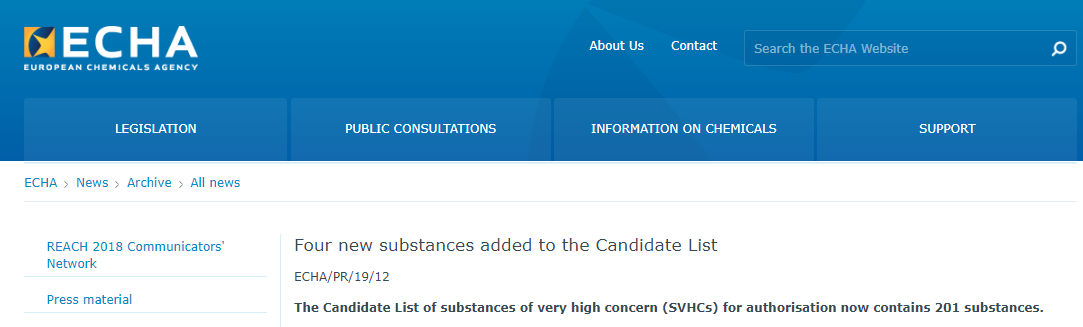 SVHC,substances,update,Candidate,List SVHC,substances,update,Candidate,List
